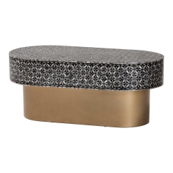 bali & pari Emery Capiz Shell Coffee Table - Mother of Pearl Oval Accent Table with Geometric Pattern and Pedestal Base for Living Room or Lounge Space